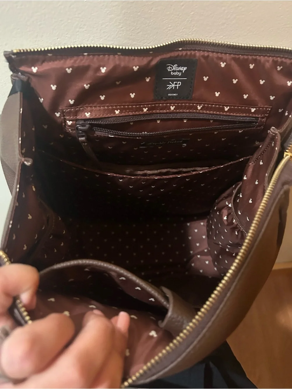 Freshly picked Dark Brown Mickey Ear Backpack with Gold Accents